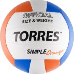 Мяч волейбольный TORRES Simple  Orange, арт.V30125, р.5, синт.кожа (ТПУ)